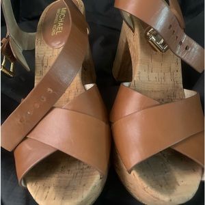 Ladies Michael Kors tan cork heel sandals